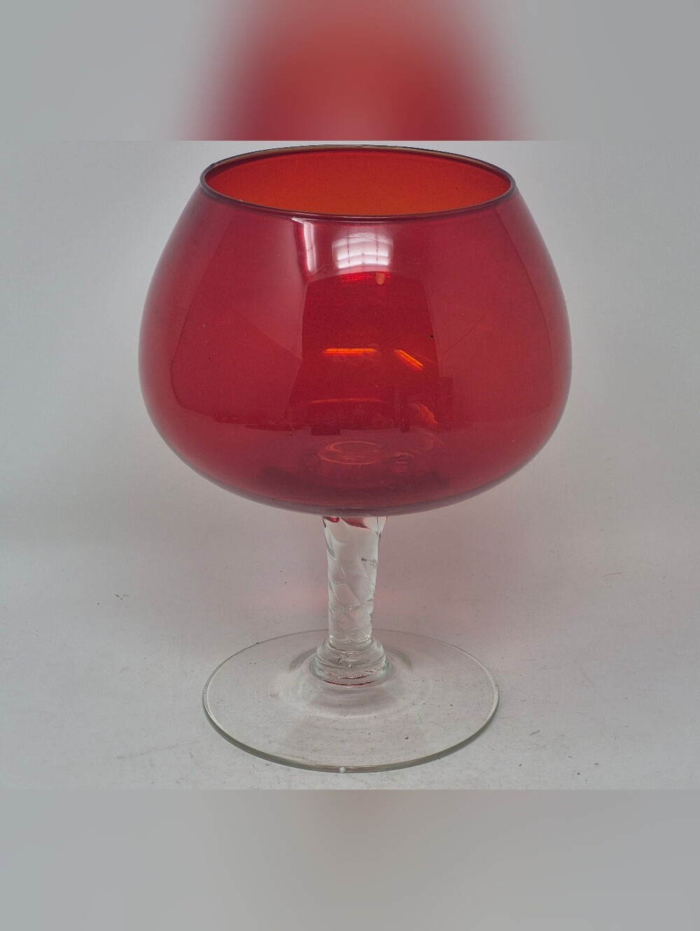 Red Glass Brandy Snifter Style Vase With Clear Stem And Base